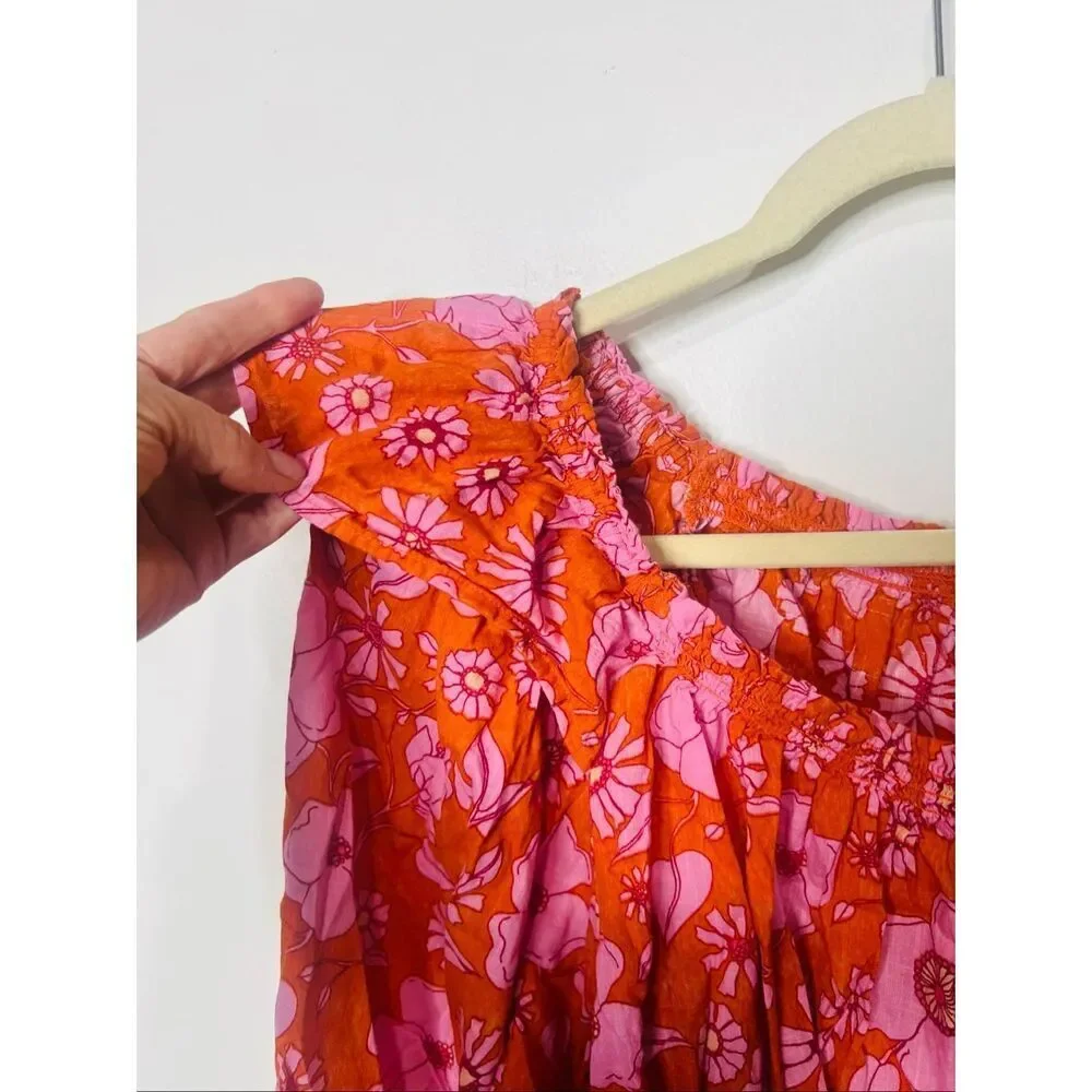 Free People Miss Daisy Heat Wave Combo Top Orange Pink Floral Sz S Ruffle Should